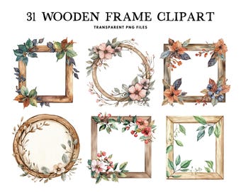 Watercolor Wooden Frame Clipart, Png Bundle, Clip Art, Border Illustration, Wood Design, Rustic, Vintage, Antique, Classic, Digital Download