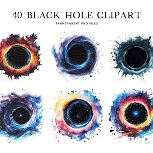 Watercolor Black Hole Clipart, Black Hole Png Bundle, Space Clip Art, Astronomy Illustration, Galaxy Design, Cosmic Instant Digital Download