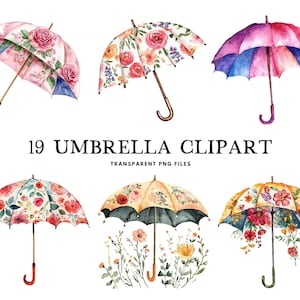 Pacote de clipart de guarda-chuva aquarela, guarda-chuva png, clipart de guarda-chuva floral, ilustração de guarda-chuva colorido, design de guarda-chuva vintage, retrô