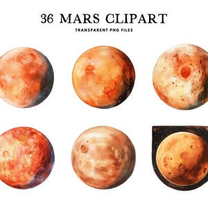 Watercolor Mars Clipart, Mars Png Bundle, Planet Mars Clip Art Illustration, Space Design, Astronomy, Free Commercial Use, Digital Download