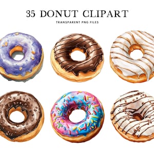 Watercolor Donut Clipart Bundle, Donut Png, Dessert Clip Art, Bakery Illustration, Design, Free Commercial Use, Instant Digital Download