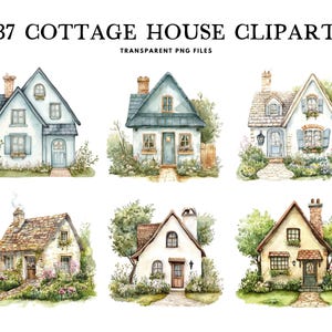 Watercolor Cottage House Clipart Bundle, Cottage House Png, House Clip Art, Cottage Illustration, Rustic House Design, Home, Cozy Cottage