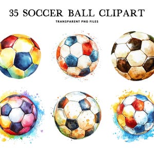 Watercolor Soccer Ball Clipart, Png Bundle, Clip Art, Illustration, Football Design, Free Commercial Use, Instant Digital Download