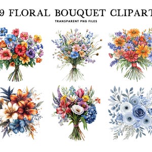 Watercolor Floral Bouquet Clipart, Png Bundle, Clip Art, Illustration, Flower Design, Free Commercial Use, Instant Digital Download