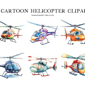 Watercolor Cartoon Helicopter Clipart, Cartoon Helicopter Png Bundle, Helicopter Clip Art, Cute Helicopter Illustration, Kid Toy Design