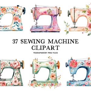 Bundle de cliparts aquarelle pour machine à coudre, Png floral à la machine à coudre, clipart pour machine à coudre, artisanat illustration courtepointe conception tricot