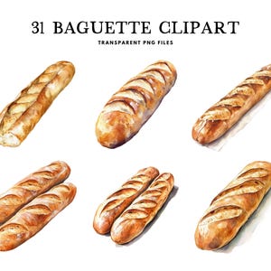 Aquarelle des cliparts baguette, Png de baguette, clipart de pain, illustration de boulangerie, conception de boulanger, pâtisserie, utilisation commerciale téléchargement numérique