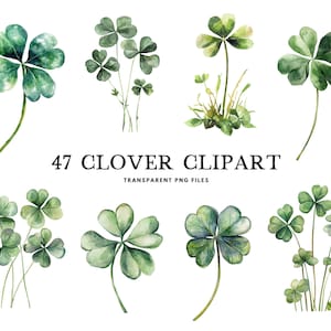 Aquarell Klee Clipart-Bundle, Klee Png, Kleeblatt Clip Art, vier Blei-Klee-Illustration, Glücksklee-Design, Kleeblatt grün irisch