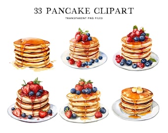 Watercolor Pancake Clipart, Png Bundle, Cake Clip Art, Breakfast Illustration, Design, Free Commercial Use, Instant Digital Download