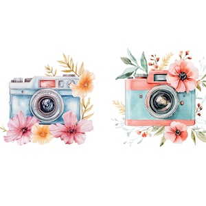 Watercolor Camera Clipart Bundle, Camera Png, Vintage Camera Clip Art, Retro Camera Illustration, Photography Design, Photographer image 8
