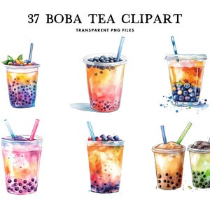 Watercolor Boba Tea Clipart, Boba Tea Png Bundle, Boba Drink Clip Art, Bubble Tea Illustration, Tea Design, Commercial Use, Digital Download