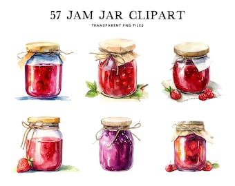 Watercolor Jam Jar Clipart Bundle, Jam Jar Png, Jam Clip Art, Jar Illustration, Design, Free Commercial Use, Instant Digital Download