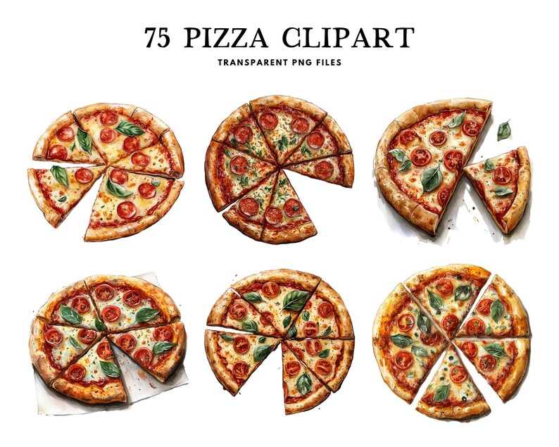 Watercolor Pizza Clipart, Png Bundle, Italian Clip Art, Lover ...