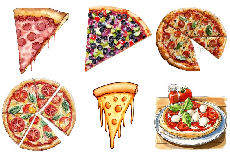 Watercolor Pizza Clipart, Png Bundle, Italian Clip Art, Lover ...