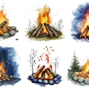 Watercolor Campfire Clipart, Campfire Png Bundle, Camping Clip Art ...