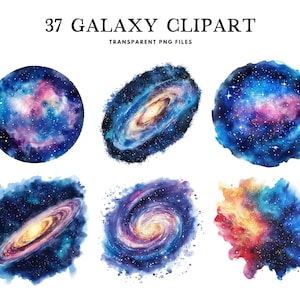 Watercolor Galaxy Clipart, Png Bundle, Space Clip Art, Astronomy Illustration, Cosmic Design, Free Commercial Use, Instant Digital Download