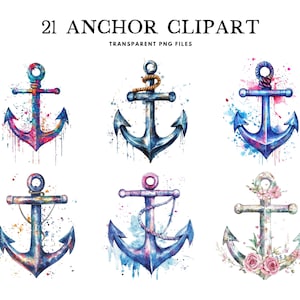 Watercolor Anchor Clipart, Anchor Png Bundle, Ship Clip Art, Sailor Illustration, Nautical Design, Commercial Use, Instant Digital Download