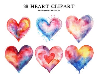 Aquarell Herz Clipart, Png-Bundle, Liebe Clip Art, Illustration, Design, kostenlose kommerzielle Nutzung, sofort digitaler Download