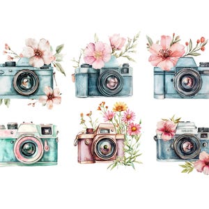 Watercolor Camera Clipart Bundle, Camera Png, Vintage Camera Clip Art, Retro Camera Illustration, Photography Design, Photographer image 4