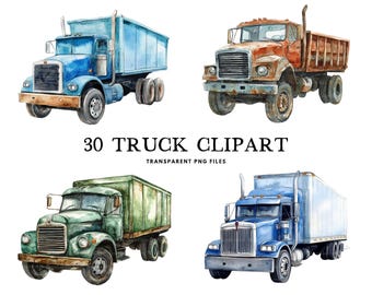 Watercolor Truck Clipart Bundle, Truck Png, Vintage Truck Clip Art, Retro Truck Illustration, Classic Truck Design, Instant Download