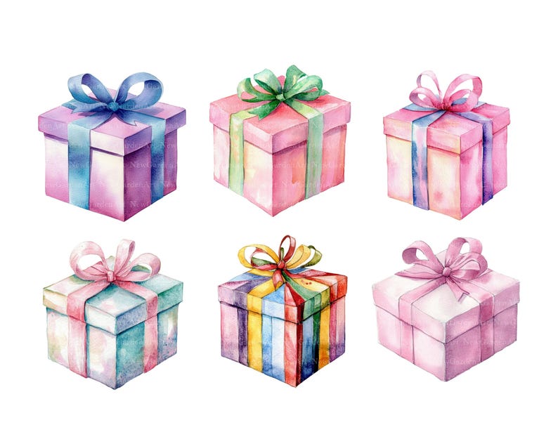 Watercolor Gift Box Clipart Bundle, Gift Box Png, Present Clip Art ...