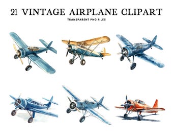 Watercolor Vintage Airplane Clipart, Png Bundle, Antique Clip Art, Retro Plane Illustration, Design, Free Commercial Use, Digital Download