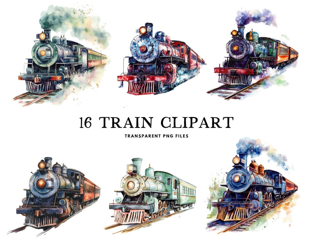 Watercolor Train Clipart Bundle, Train Png, Vintage Train Clip Art ...
