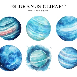 Akvarell Uranus Clipart, Png-paket, Planet Clip Art Illustration, Rymddesign, Astronomi, Gratis Kommersiellt Bruk, Omedelbar Digital Nedladdning