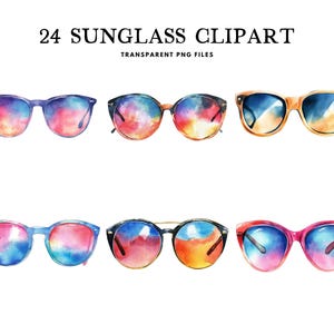 Watercolor Sunglass Clipart, Png Bundle, Glasses Clip Art, Summer Illustration, Design, Free Commercial Use, Instant Digital Download