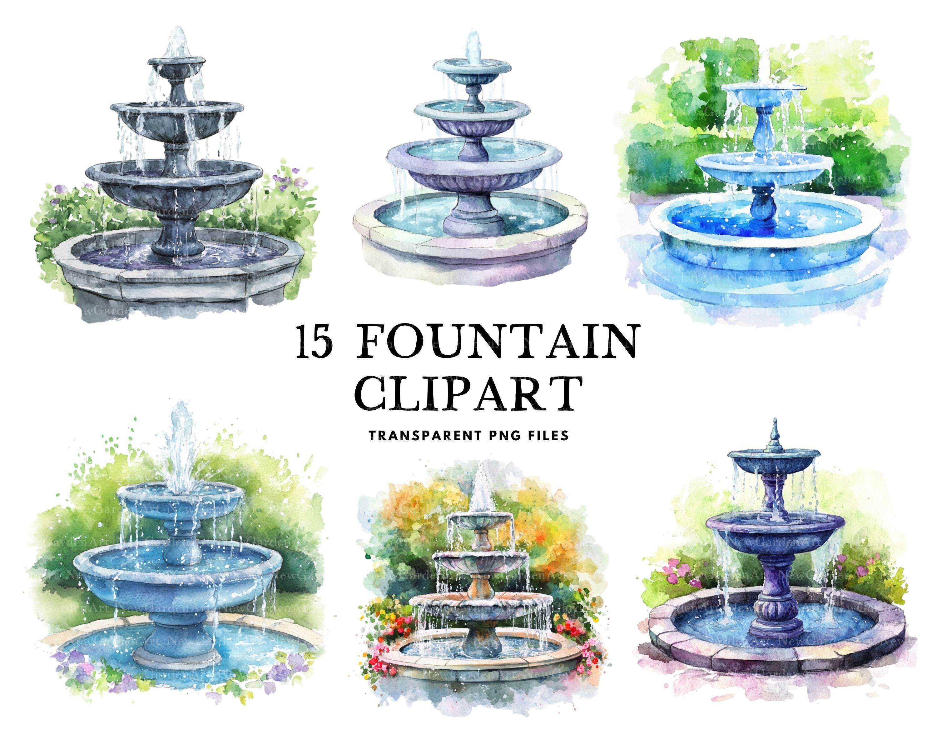 Watercolor Fountain Clipart Bundle, Fountain Png, Vintage Fountain Clip ...