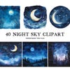 18 Watercolor Whimsical Starry Night Digital Papers, Night Sky Texture ...
