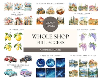 Whole Shop Bundle, Aquarell Clipart Png, Mega Clip Art, voller Zugriff, alle vergangenen und zukünftigen Designs, digitaler Download, kommerzielle Nutzung