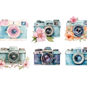 Watercolor Camera Clipart Bundle, Camera Png, Vintage Camera Clip Art, Retro Camera Illustration, Photography Design, Photographer image 6