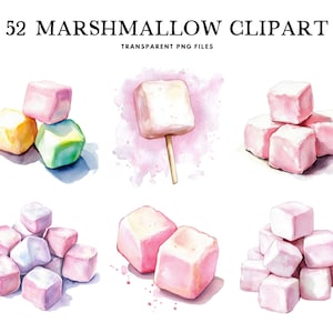 Aquarell Marshmallow Clipart, Png-Bundle, süß Clip Art, Illustration, Design, kostenlose kommerzielle Nutzung, sofort digitaler Download