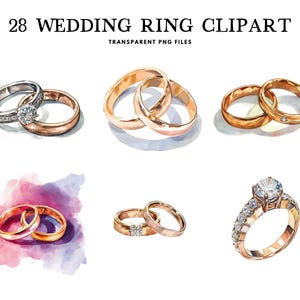 水彩画の結婚指輪のクリップアート、PNG バンドル、ジュエリーのクリップアートのイラスト、宝石のデザイン、金、宝石、宝石原石、結婚、デジタルダウンロード