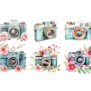 Watercolor Camera Clipart Bundle, Camera Png, Vintage Camera Clip Art, Retro Camera Illustration, Photography Design, Photographer image 5