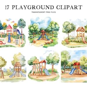 Watercolor Playground Clipart, Png Bundle, Park Clip Art, Swing Illustration, Slide Design, Landscape, View, Scene, Instant Digital Download