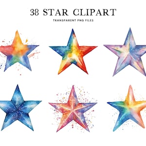 Watercolor Star Clipart, Png Bundle, Clip Art, Illustration, Design, Free Commercial Use, Instant Digital Download