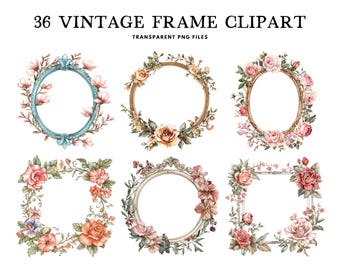 Watercolor Vintage Frame Clipart, Png Bundle, Clip Art, Antique Illustration, Elegant Design, Ornate, Retro, Commercial Use Digital Download