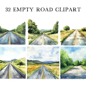Aquarel lege weg clipartbundel, lege weg png, weglandschap illustraties, wegillustratie, wegbeeld ontwerp snelweg digitale download