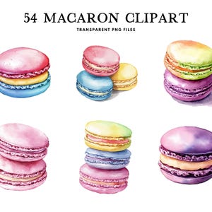 水彩マカロンのクリップアート、PNGバンドル、デザートのクリップアート、フランスのイラスト、デザイン、商用利用無料、即時デジタルダウンロード