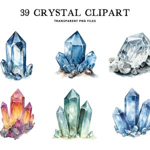 Watercolor Crystal Clipart Bundle, Crystal Png, Gem Clip Art, Gemstone Illustration, Jewel Design, Jewelry, Commercial Use, Digital Download