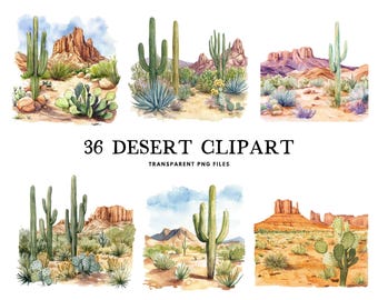 Watercolor Desert Clipart Bundle, Desert Png, Desert Landscape Scene Clip Art Illustration Design, Commercial Use, Instant Digital Download