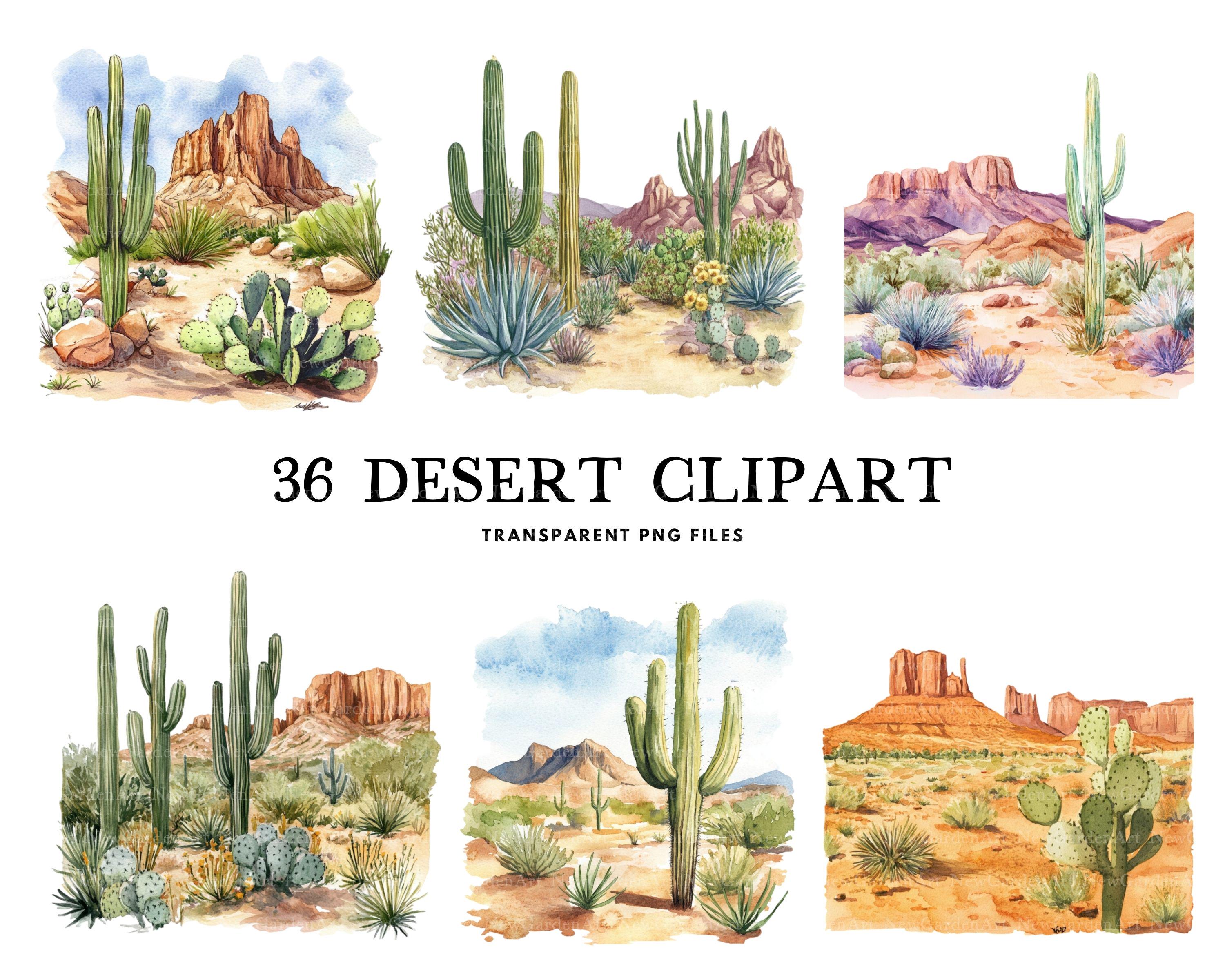 Aquarel woestijn clipartbundel, woestijn png, woestijnlandschap scène Clip Art afbeelding ontwerp, commercieel gebruik, instant digitale download