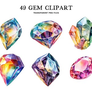 Watercolor Gem Clipart, Png Bundle, Gemstone Clip Art, Jewelry Illustration, Jewel Design, Crystal, Commercial Use, Instant Digital Download