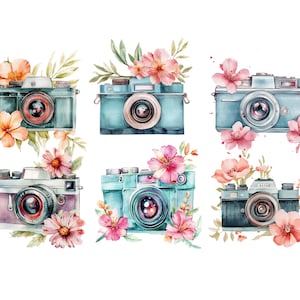 Watercolor Camera Clipart Bundle, Camera Png, Vintage Camera Clip Art, Retro Camera Illustration, Photography Design, Photographer image 7