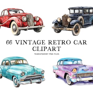Aquarell Vintage Car Clipart Bundle, Oldtimer Png, Retro Auto Clip Art, Auto Illustration, Oldtimer-Design, altes Auto Fahrzeug Automobil