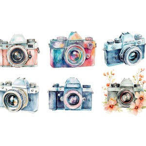 Watercolor Camera Clipart Bundle, Camera Png, Vintage Camera Clip Art, Retro Camera Illustration, Photography Design, Photographer image 3