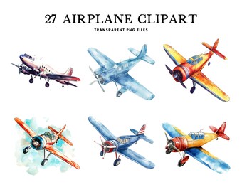 Imágenes prediseñadas de avión en acuarela, paquete de imágenes prediseñadas de avión, imágenes prediseñadas de avión, ilustración, diseño, uso comercial gratuito, descarga digital instantánea