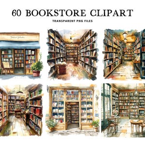 Watercolor Bookstore Clipart, Png Bundle, Bookshop Clip Art, Antique Bookshop  Illustration, Vintage Design, Library, Book Lover, Reading